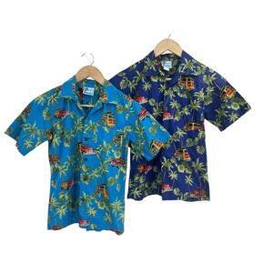 RJC Hawaiian Shirts Lot Of 2 Boys Palm Surf Truck Print Size 12 Made In USA